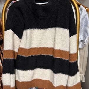 Universal Thread Black, White, and Brown Striped Turtleneck Sweater